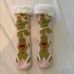 Cute baby pink gingerbread fuzzy socks